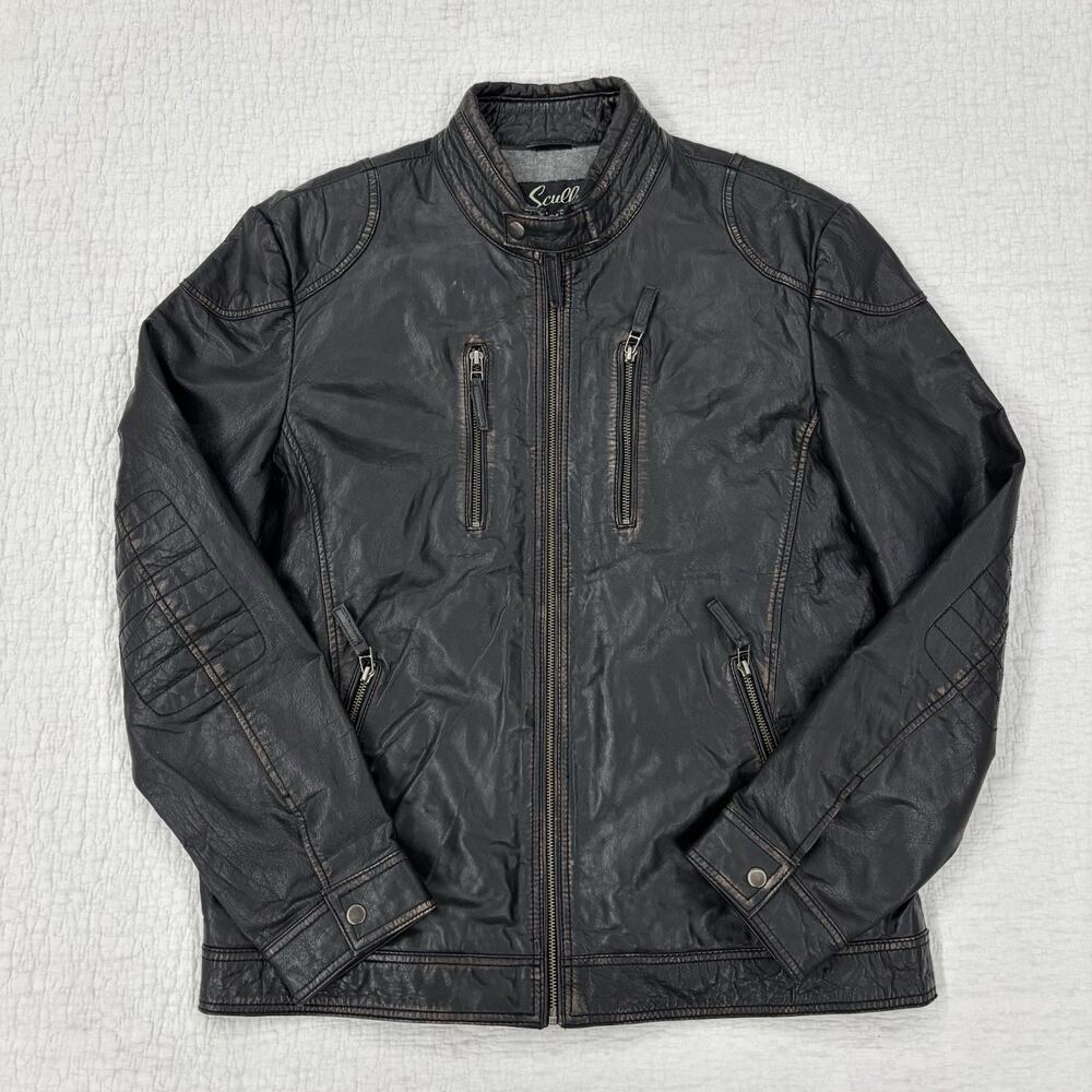 Scully Leather Jacket Mens Size Medium Black Full Zip Plaid Lined Soft Leather